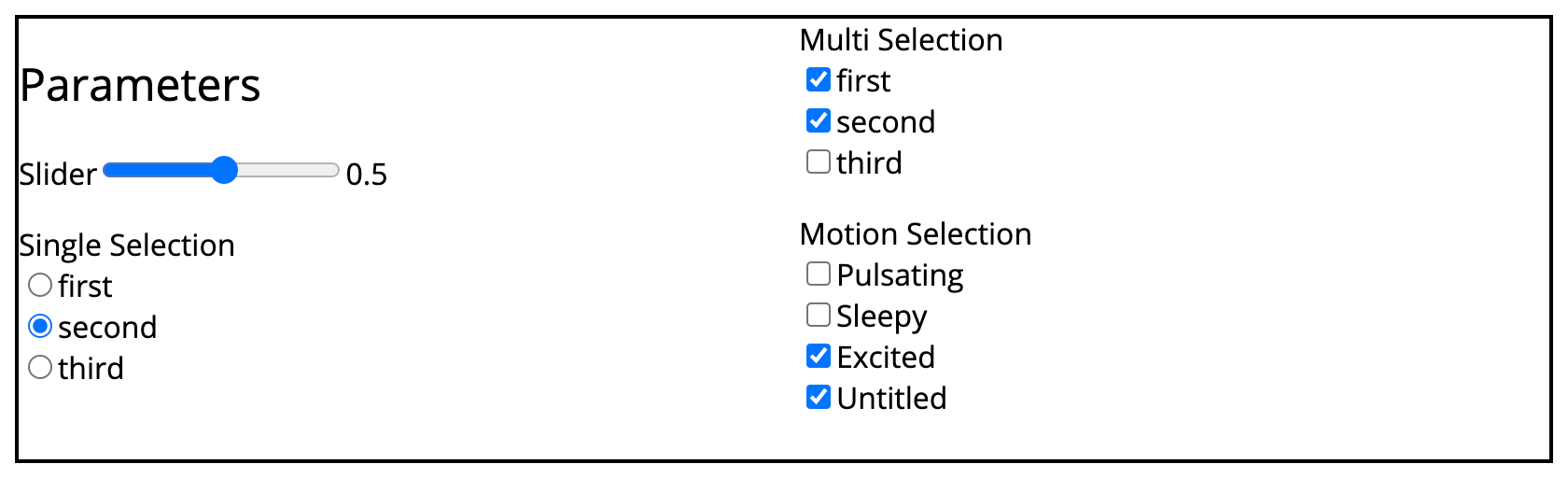 Parameter panel widget screenshot.