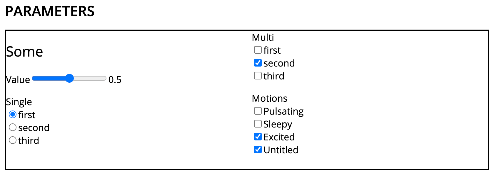 Parameter panel widget screenshot.